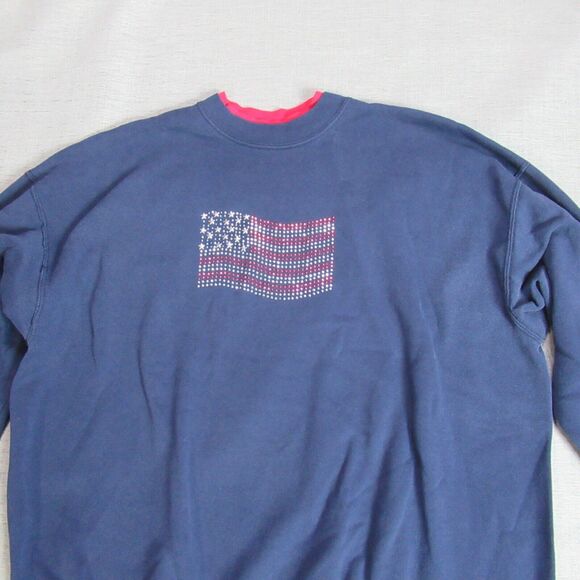 Vintage MC Sportswear Sweatshirt Womens 1X Navy Bedazzled American Flag Momcore - Picture 4 of 9
